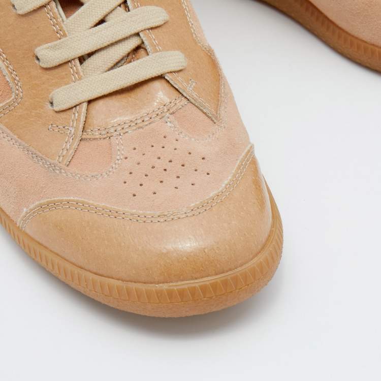 مملوكة مسبقًا Maison Martin Margiela Nude Pink/Beige Suede And Leather Insert High Top Sneakers Size 38