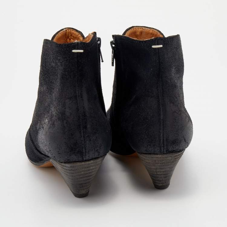Pre Owned Maison Martin Margiela Black Suede Wedge Boots Size 38