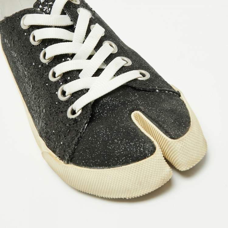 Pre Owned Maison Martin Margiela Black Glitter Tabi Low Top Sneakers Size 37