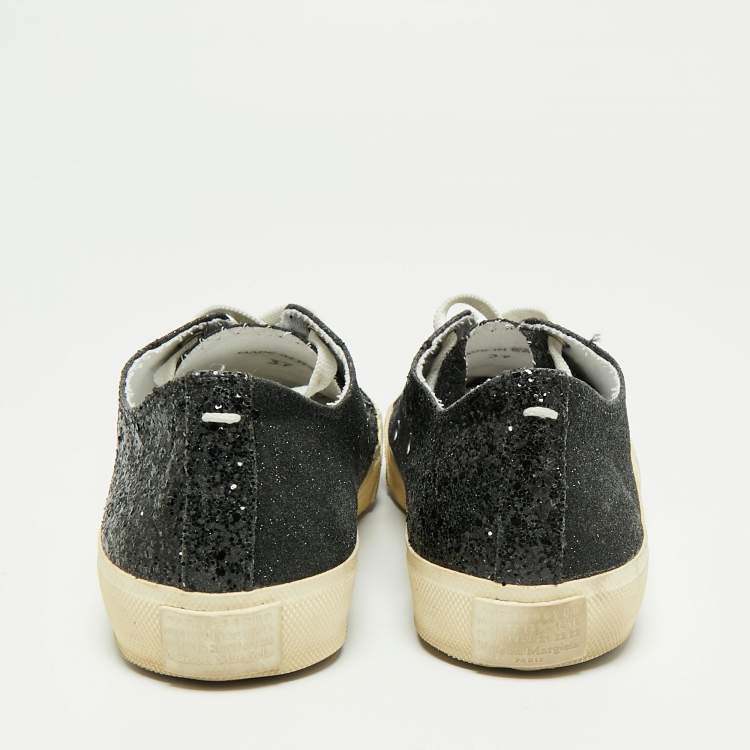 Pre Owned Maison Martin Margiela Black Glitter Tabi Low Top Sneakers Size 37