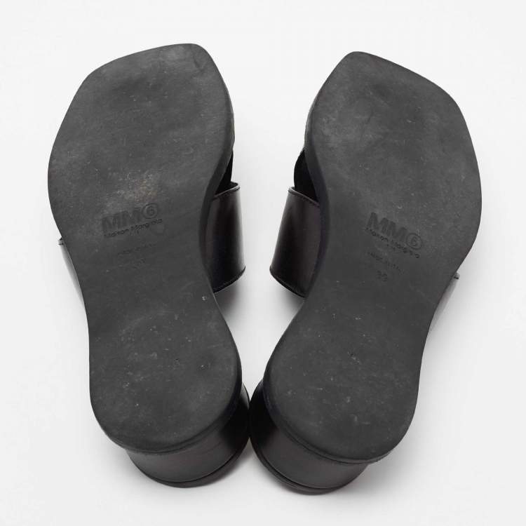 Pre Owned Maison Martin Margiela Black Leather Slide Sandals Size 39