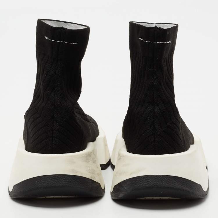 Pre Owned Maison Martin Margiela Black Knit Fabric Sock High Top Sneakers Size 39