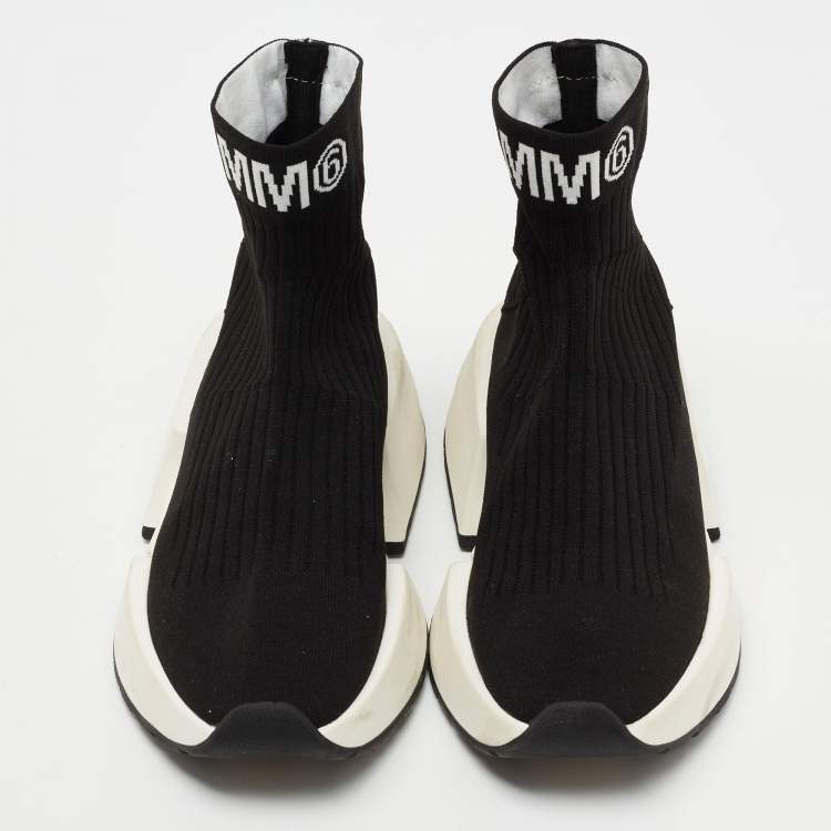 Pre Owned Maison Martin Margiela Black Knit Fabric Sock High Top Sneakers Size 39