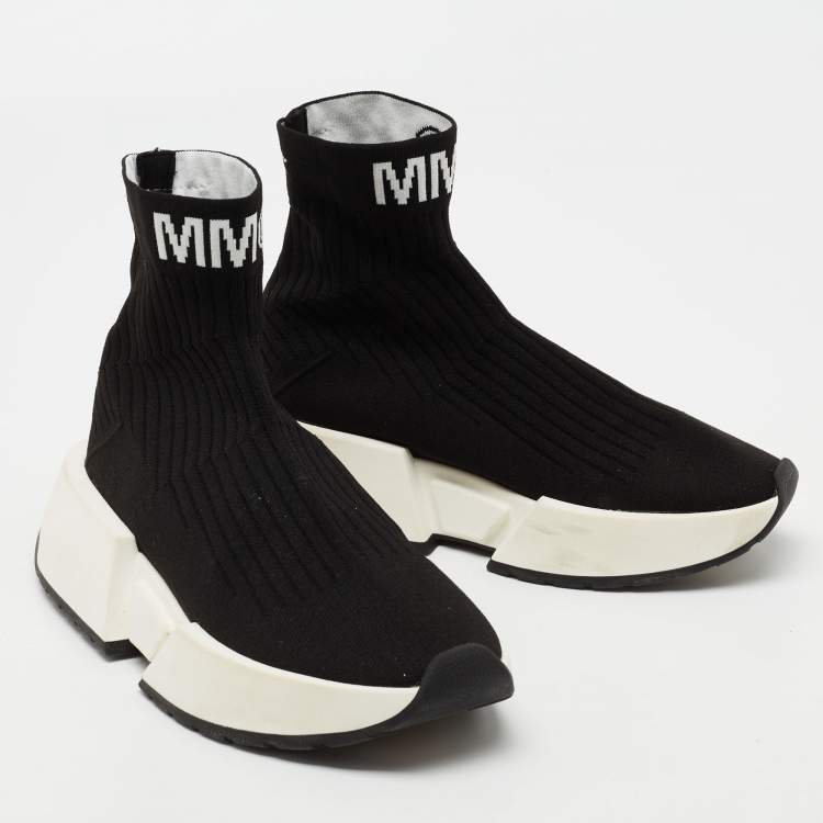 Pre Owned Maison Martin Margiela Black Knit Fabric Sock High Top Sneakers Size 39