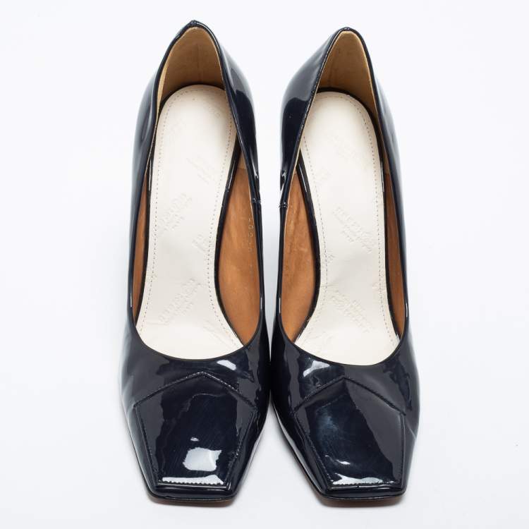Pre Owned Maison Martin Margiela Dark Blue Patent Leather Cut Out Heel Pumps Size 39