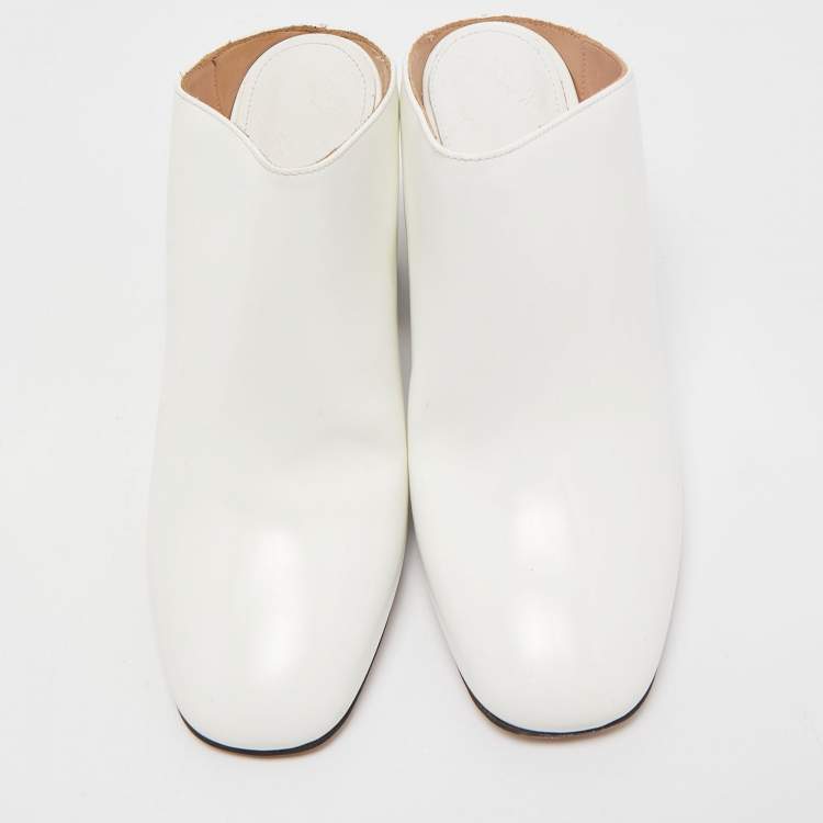 Pre Owned Maison Martin Margiela White Leather Block Heel Mules Size 37