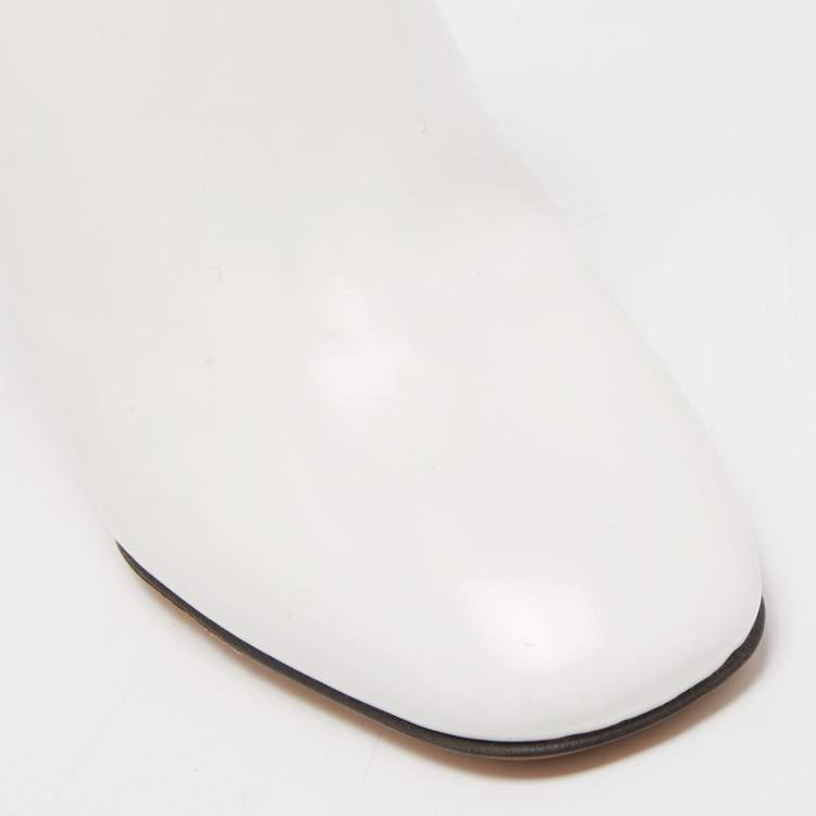 Pre Owned Maison Martin Margiela White Leather Block Heel Mules Size 37