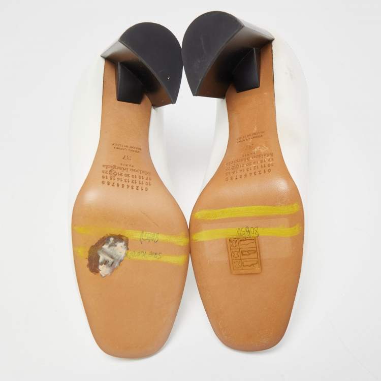 Pre Owned Maison Martin Margiela White Leather Block Heel Mules Size 37