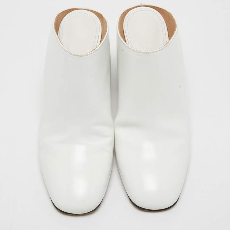 Pre Owned Maison Martin Margiela White Leather Block Heel Mules Size 38.5