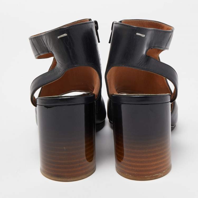 Pre Owned Maison Martin Margiela Black Leather Open Toe Sandals Size 37