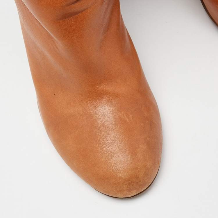Pre Owned Maison Martin Margiela Brown/Black Leather Knee Length Block Heel Boots Size 40