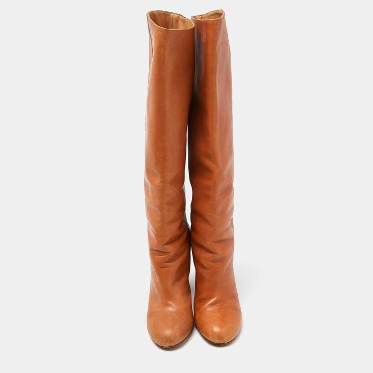 Pre Owned Maison Martin Margiela Brown/Black Leather Knee Length Block Heel Boots Size 40
