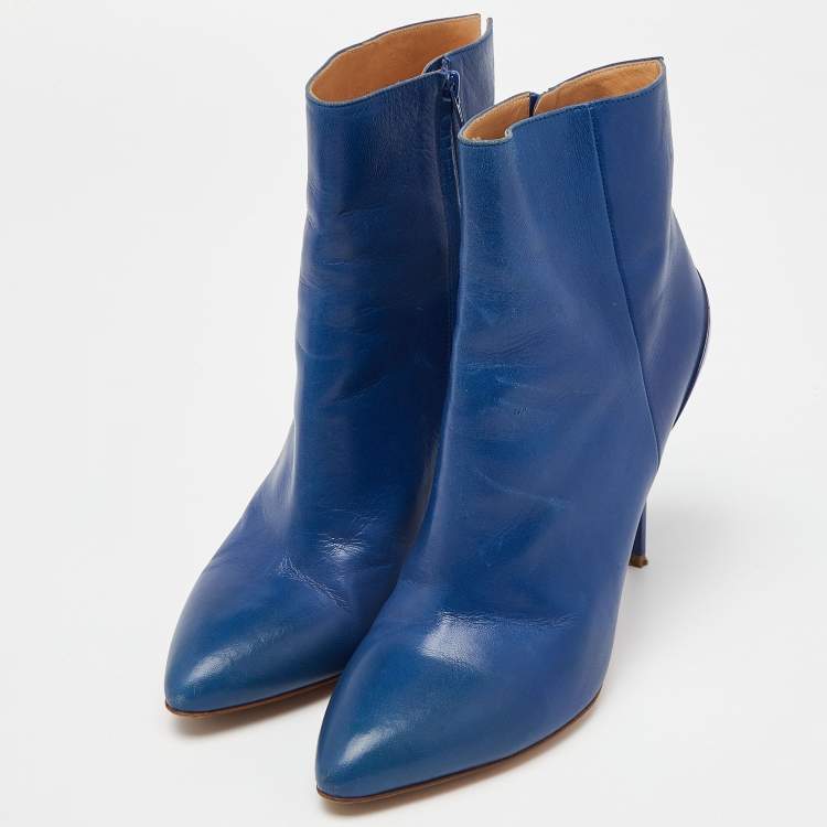 Pre Owned Maison Martin Margiela Navy Blue Leather Pointed Toe Ankle Booties Size 39