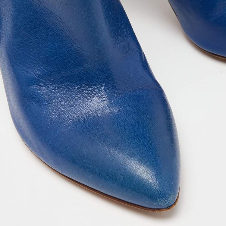 Pre Owned Maison Martin Margiela Navy Blue Leather Pointed Toe Ankle Booties Size 39