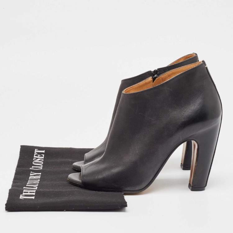 Pre Owned Maison Martin Margiela Black Leather Open Toe Ankle Booties Size 37