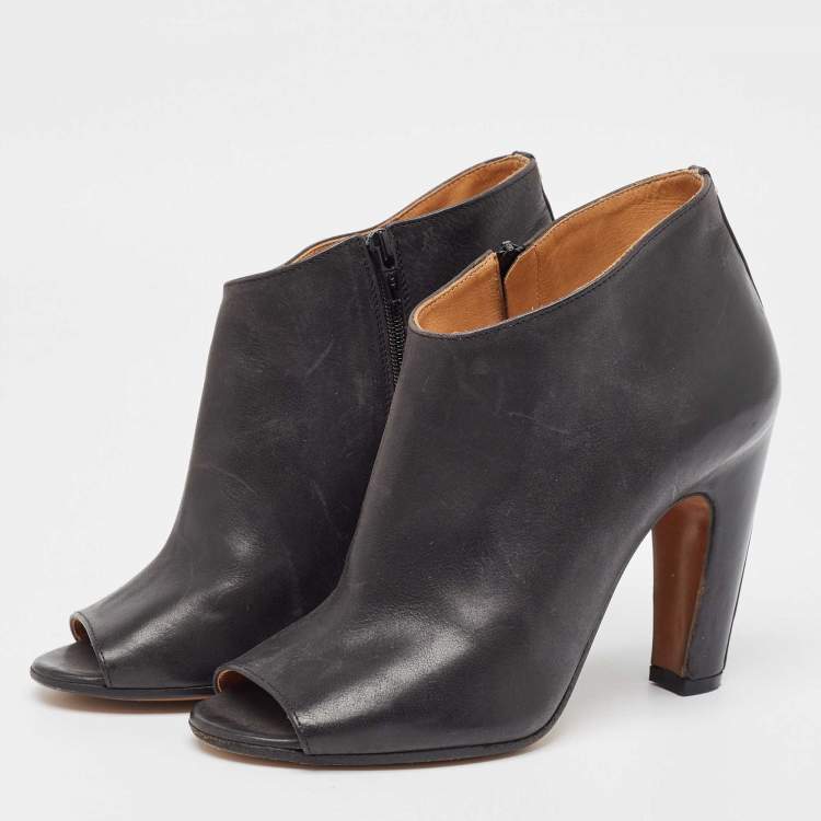 Pre Owned Maison Martin Margiela Black Leather Open Toe Ankle Booties Size 37