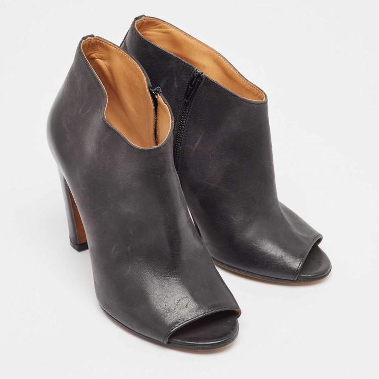 Pre Owned Maison Martin Margiela Black Leather Open Toe Ankle Booties Size 37