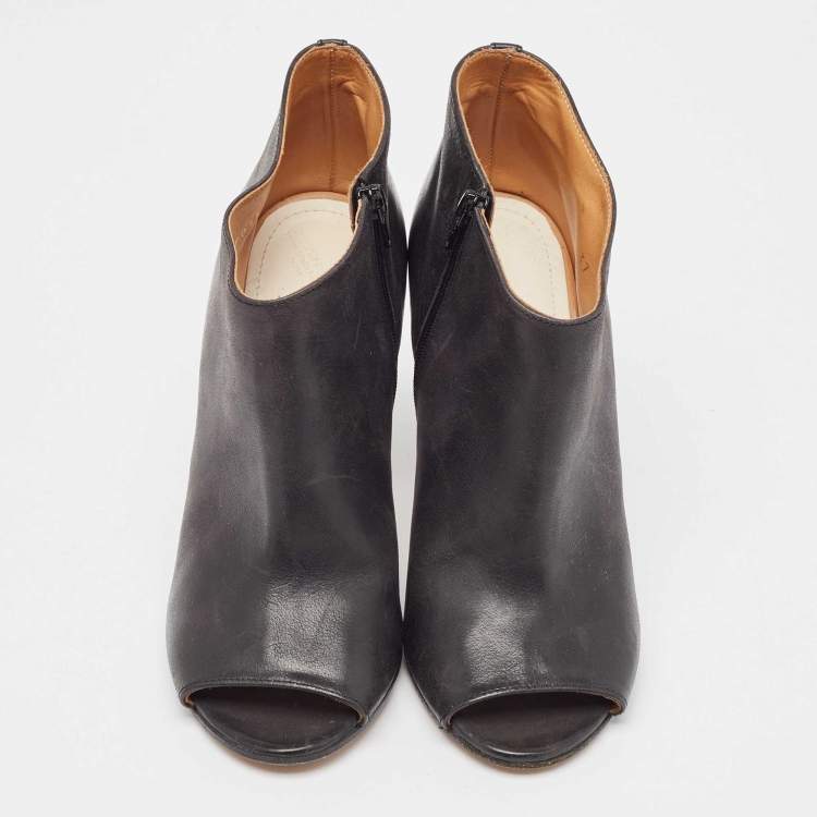 Pre Owned Maison Martin Margiela Black Leather Open Toe Ankle Booties Size 37