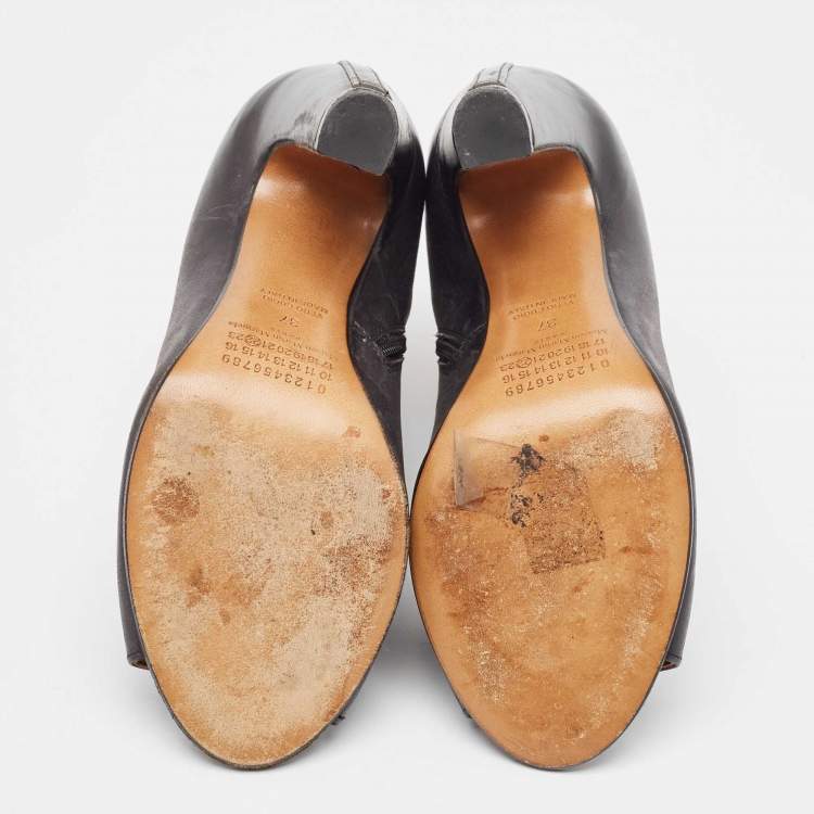 Pre Owned Maison Martin Margiela Black Leather Open Toe Ankle Booties Size 37