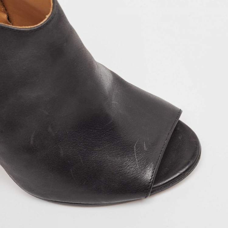 Pre Owned Maison Martin Margiela Black Leather Open Toe Ankle Booties Size 37