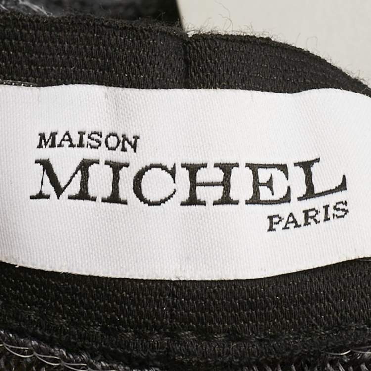 Pre Owned Maison Michel Paris Black Striped Straw Ursula Hat L