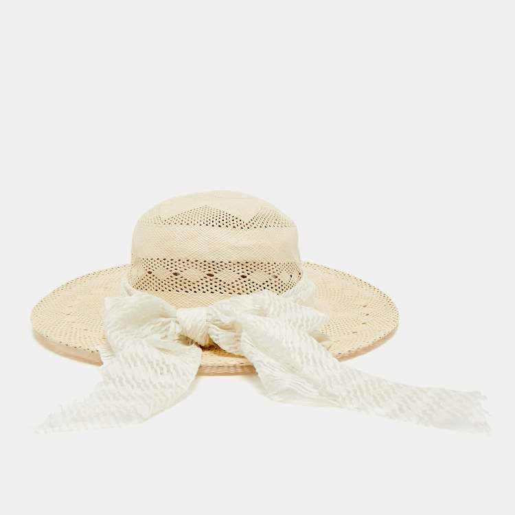 Pre Owned Maison Michel Paris Off White See Through Straw New Alice Hat M