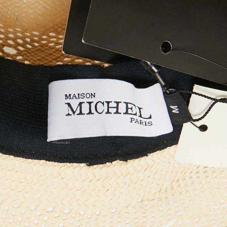 Pre Owned Maison Michel Paris Off White See Through Straw New Alice Hat M