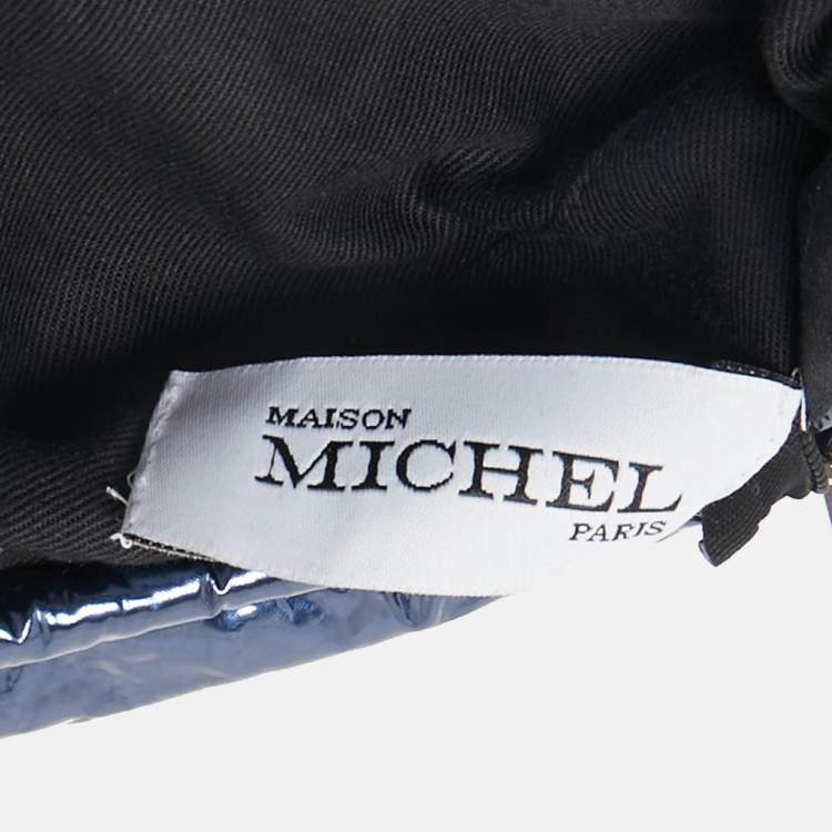 Pre Owned Maison Michel Paris Metallic Blue New Billy Varnished Leather Beret M