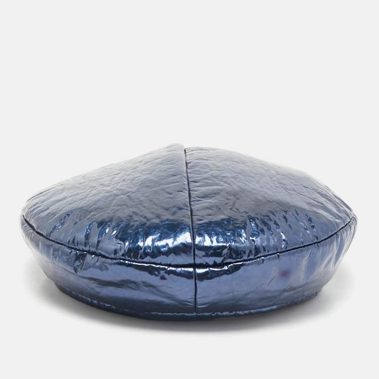 Pre Owned Maison Michel Paris Metallic Blue New Billy Varnished Leather Beret M