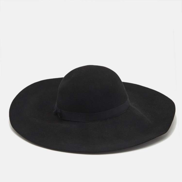 Pre Owned Maison Michel Paris Black Blanche Felt Wide-Brim Hat M