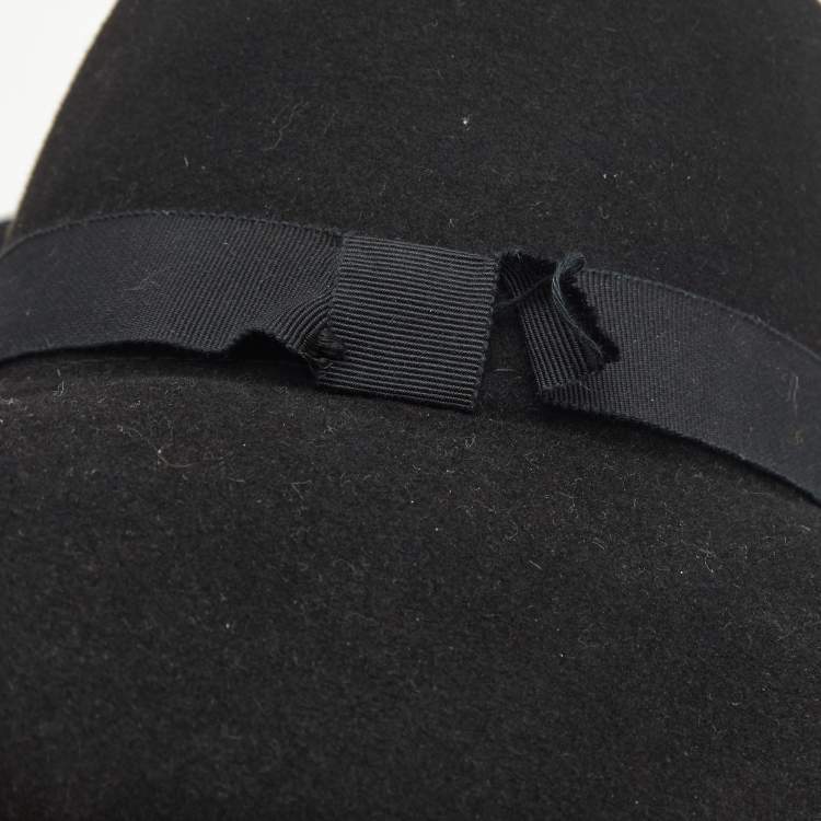 Pre Owned Maison Michel Paris Black Blanche Felt Wide-Brim Hat M