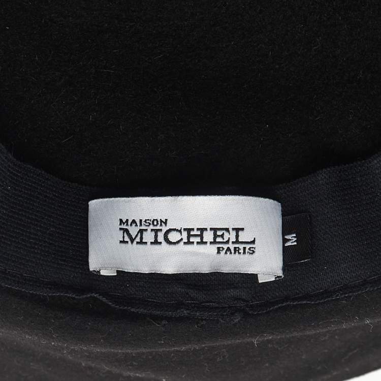 Pre Owned Maison Michel Paris Black Blanche Felt Wide-Brim Hat M