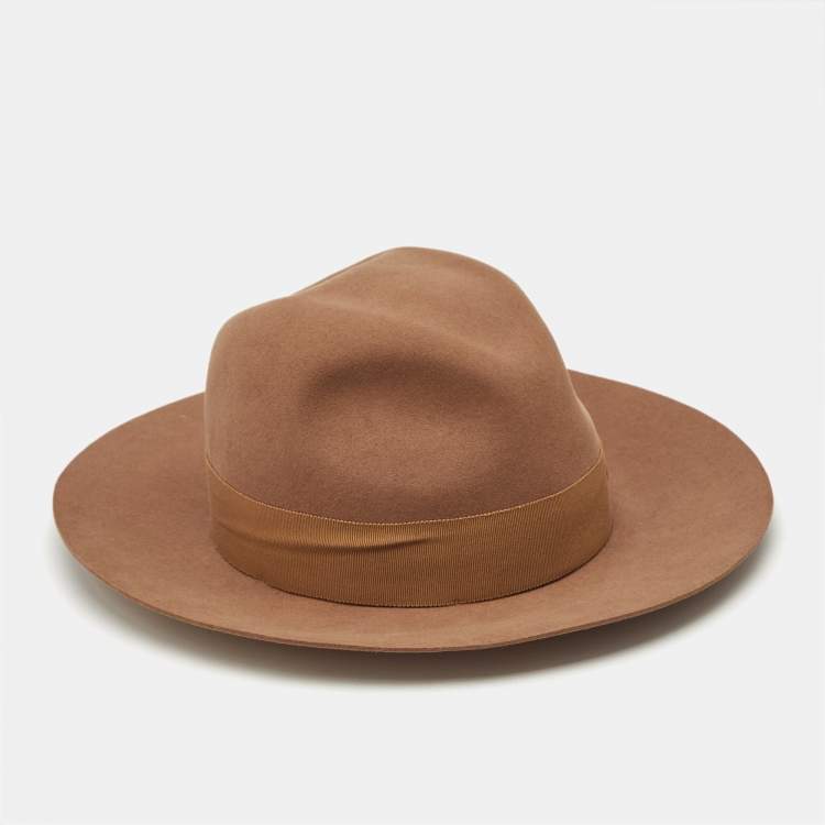 Pre Owned Maison Michel Paris Camel Brown Felt Henrietta Fedora Hat M