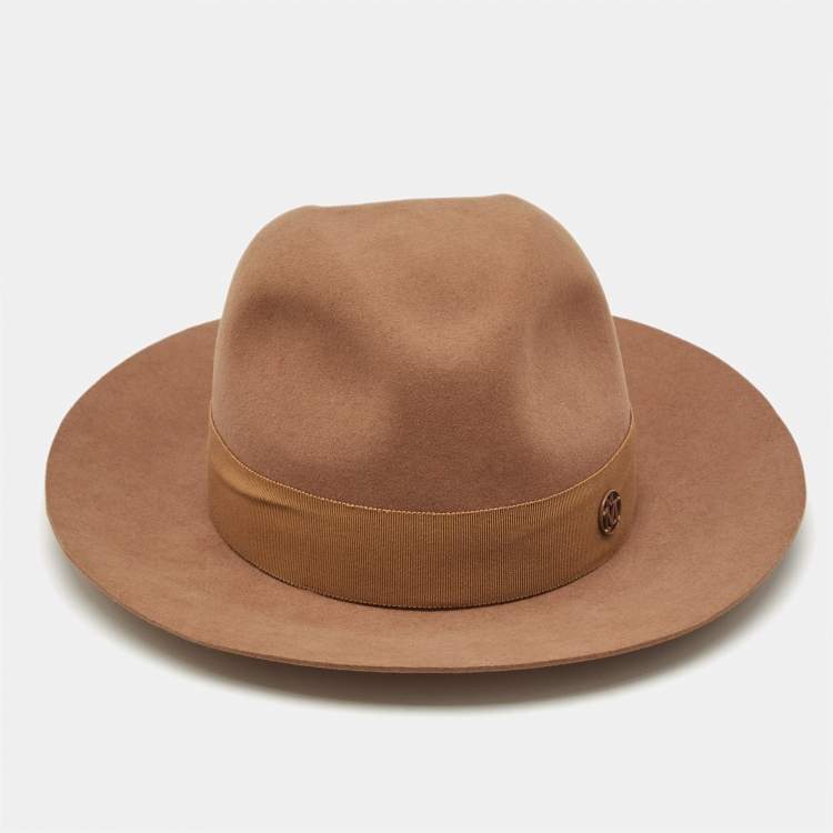 Pre Owned Maison Michel Paris Camel Brown Felt Henrietta Fedora Hat M