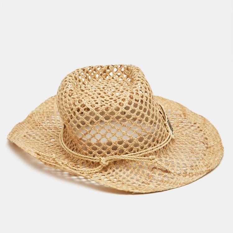 Pre Owned Maison Michel Paris Beige Straw Sun Hat M