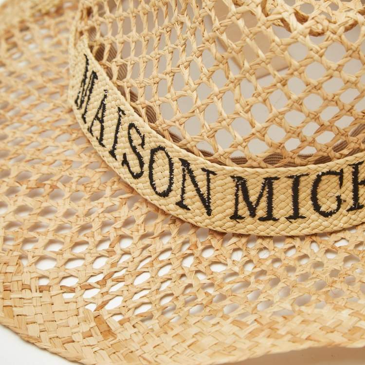Pre Owned Maison Michel Paris Beige Straw Sun Hat M