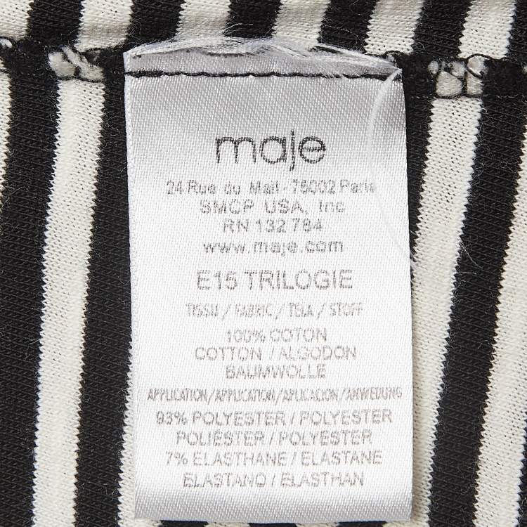Pre Owned Maje Black/White Stripe Cotton Fringed Detail T-Shirt M