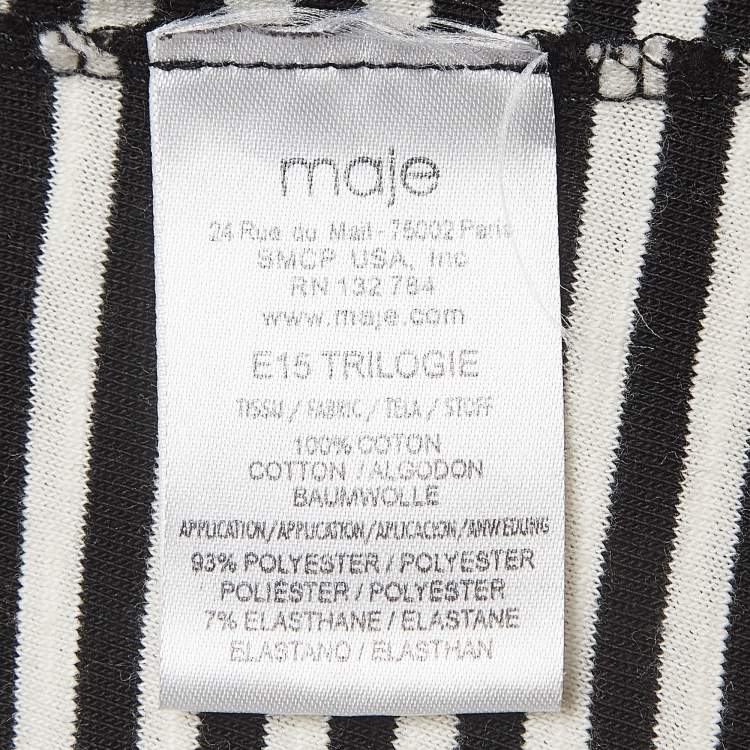 Pre Owned Maje Black/White Stripe Cotton Fringed Detail T-Shirt M