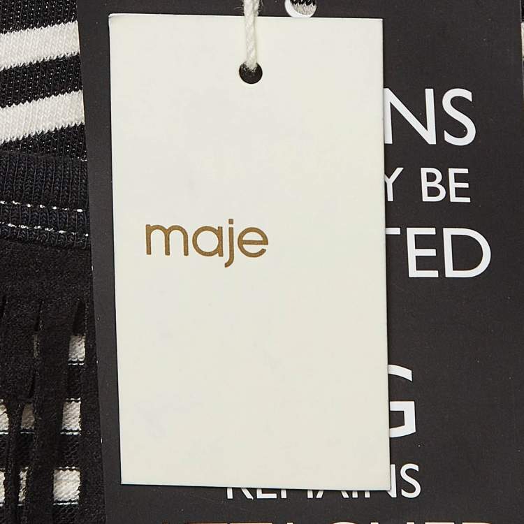 Pre Owned Maje Black/White Stripe Cotton Fringed Detail T-Shirt M