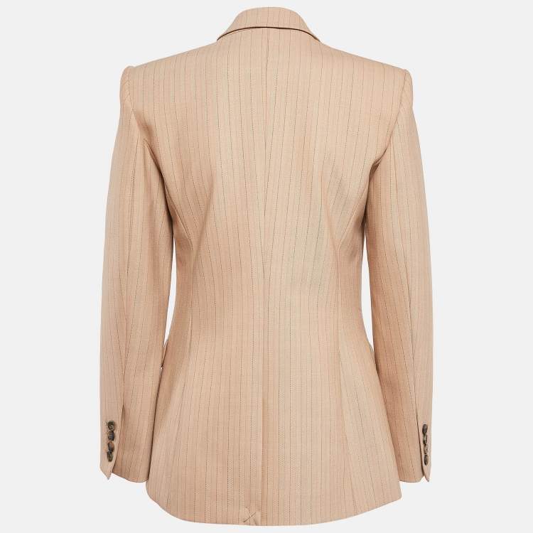 Pre Owned Maje Beige Pinstripe Wool Blend Double Breasted Blazer S