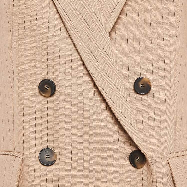 Pre Owned Maje Beige Pinstripe Wool Blend Double Breasted Blazer S