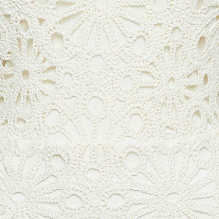 مملوكة مسبقًا Maje Cream Crochet Guipure Lace-Up Back Midi Dress M