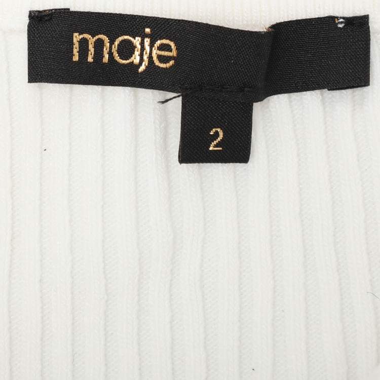 Pre Owned Maje White Cut Out Rib Knit Embellished Top M