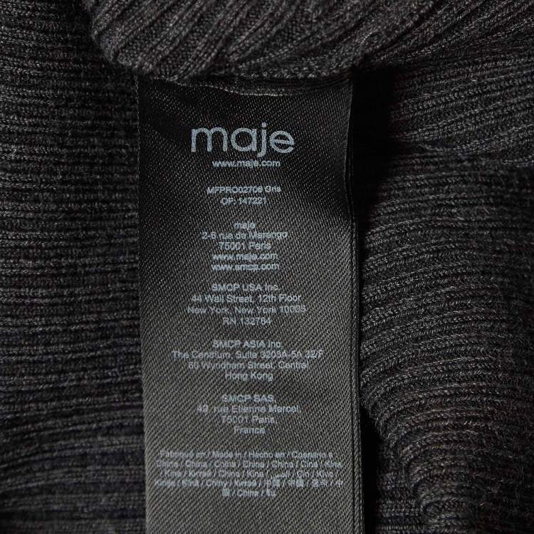 Pre Owned Maje Grey Rib Knit Laced Eyelet Detail Mini Dress S
