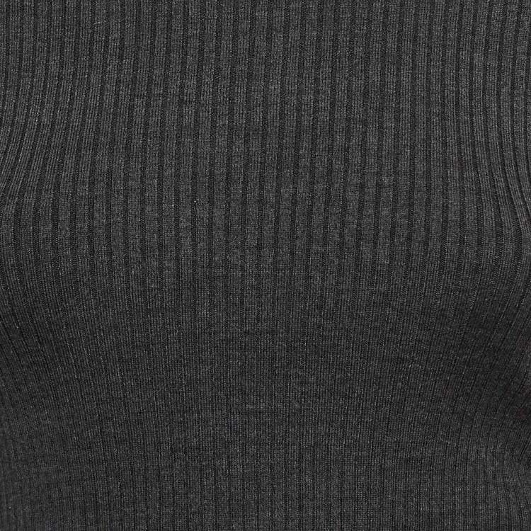 Pre Owned Maje Grey Rib Knit Laced Eyelet Detail Mini Dress S