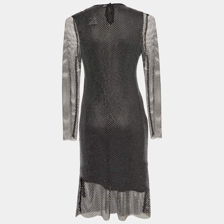 Pre Owned Maje Black Rhinestone Embellished Mesh Mini Dress XL
