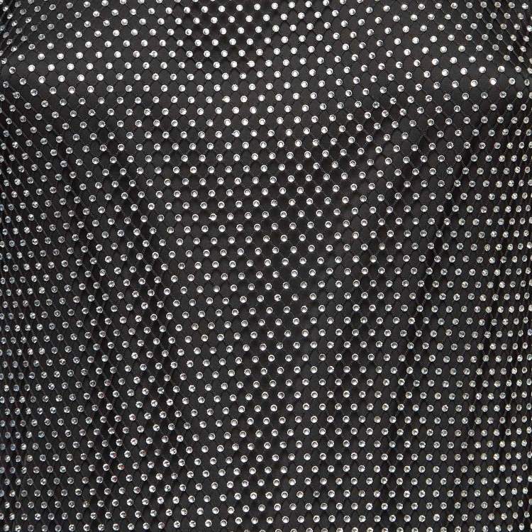 Pre Owned Maje Black Rhinestone Embellished Mesh Mini Dress XL