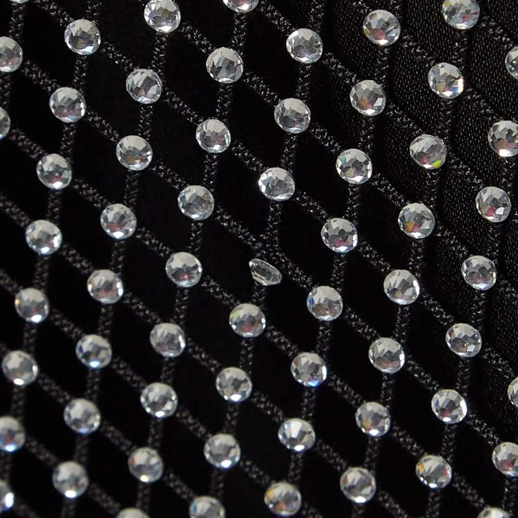 Pre Owned Maje Black Rhinestone Embellished Mesh Mini Dress XL