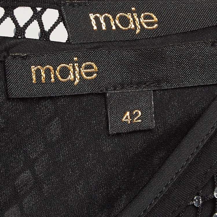 Pre Owned Maje Black Rhinestone Embellished Mesh Mini Dress XL