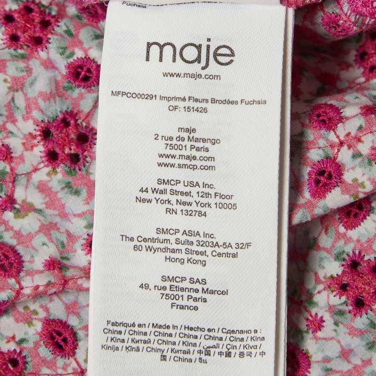 Pre Owned Maje Pink Imprime Fleu Print Cotton Puff Sleeve Jumpsuit M